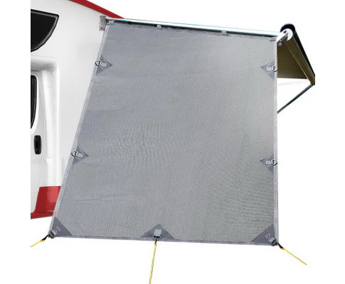 Caravan Privacy Screen Roll Out Awning 1.95 x 2.2M Sun Shade End Wall Side Grey - Nurns