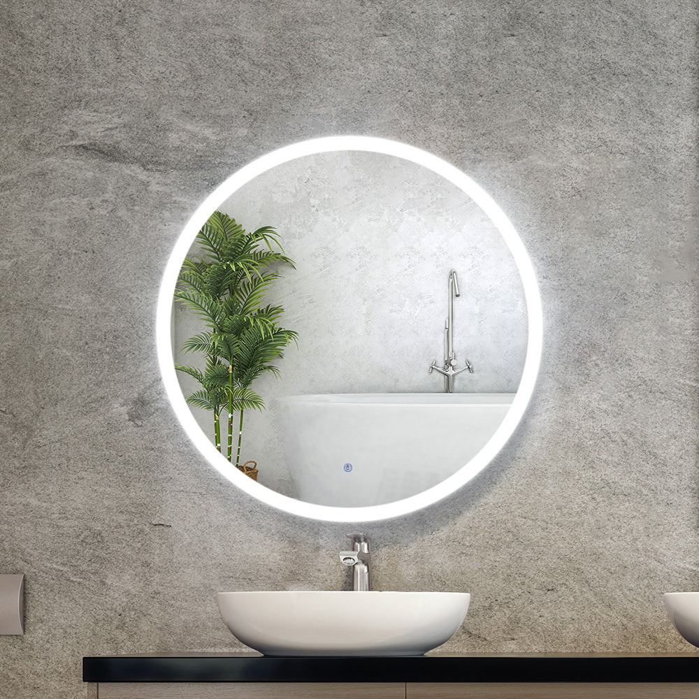 70CM LED Wall Mirror With Light Bathroom Decor Round Mirrors Vintage - Nurns