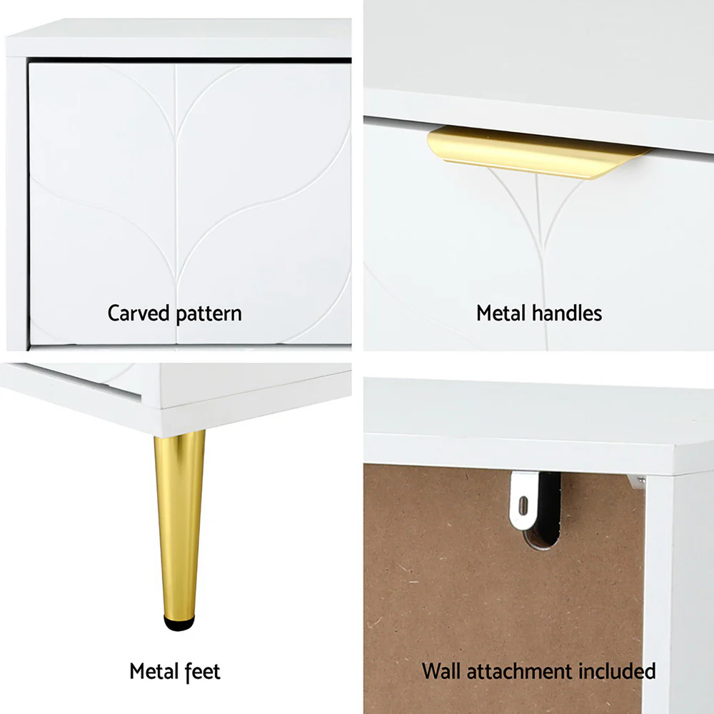 Artiss 3 Chest of Drawers Lowboy Cabinet - White - Nurns