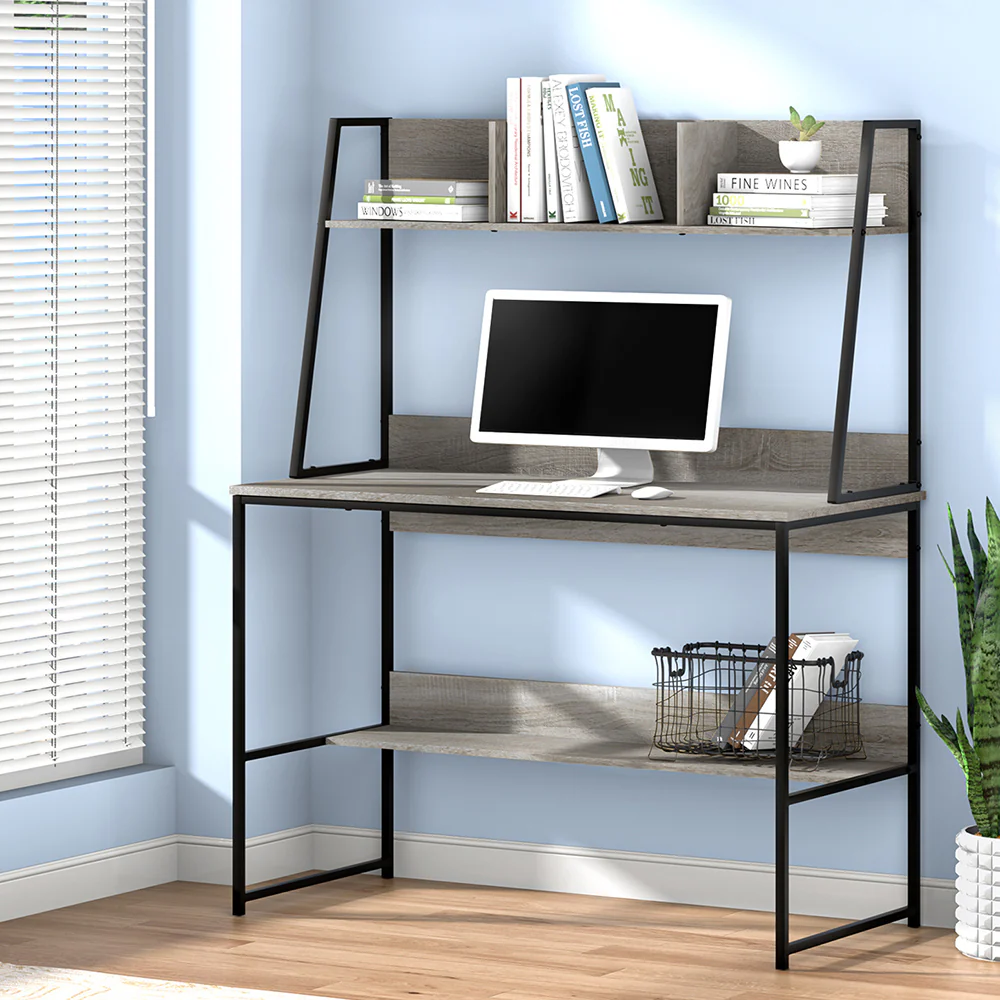 Artiss Computer Desk Bookshelf Storage Grey 100cm - Nurns