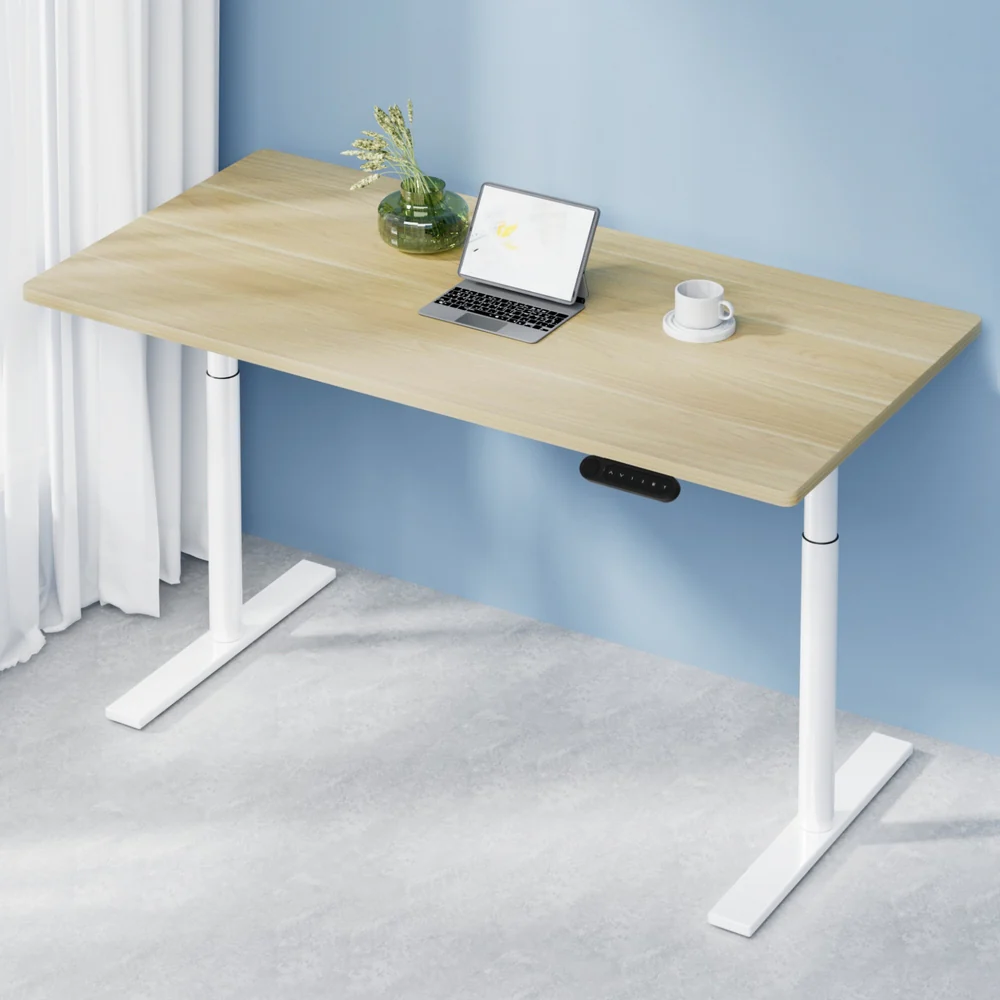 Artiss Standing Desk Motorised Electric Dual Motor 140cm White Oak - Nurns