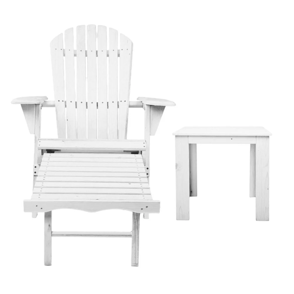 Adirondack Gardeon 3PC Outdoor Table and Chairs Wooden Sun Lounge Beach Patio - Nurns