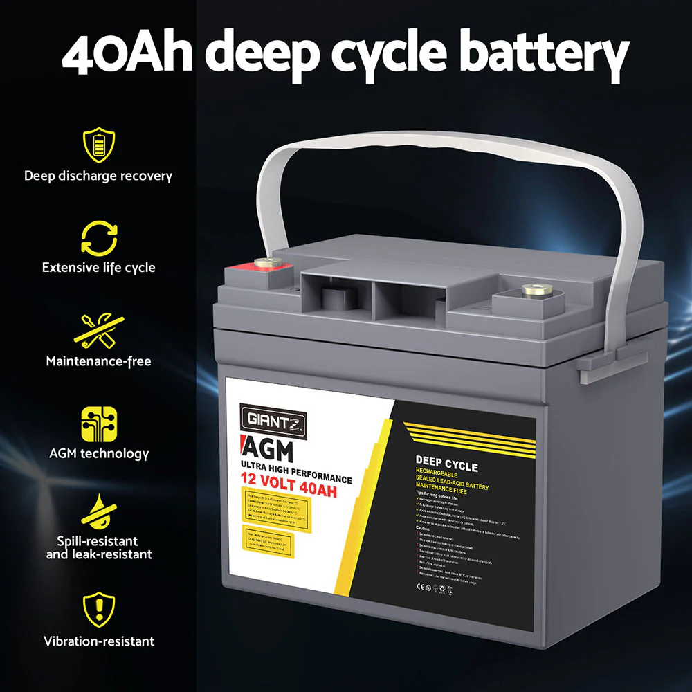 AGM Battery 12V 40Ah Deep Cycle Box Portable Solar Caravan Camping - Nurns