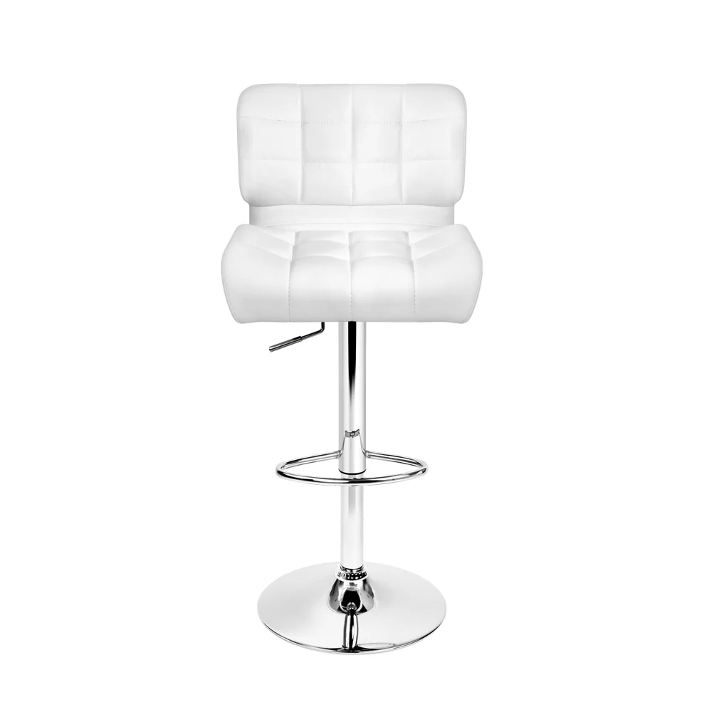 Set of 2 Genoa PU Leather Gas Lift Bar Stools - White & Chrome - Nurns