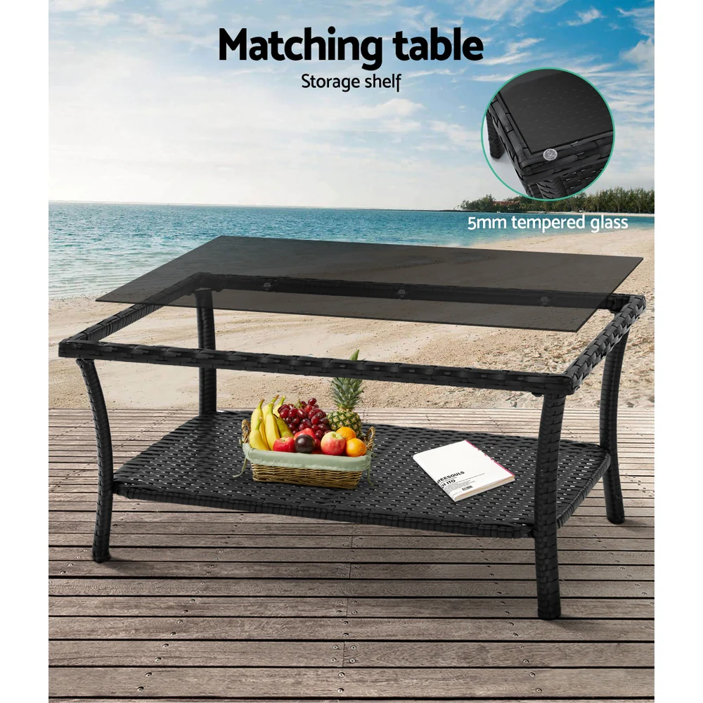 Luis 4-Seater Wicker Harp Chair Table Garden Furniture 4-Piece Outdoor Sofa Set - Black - Nurns