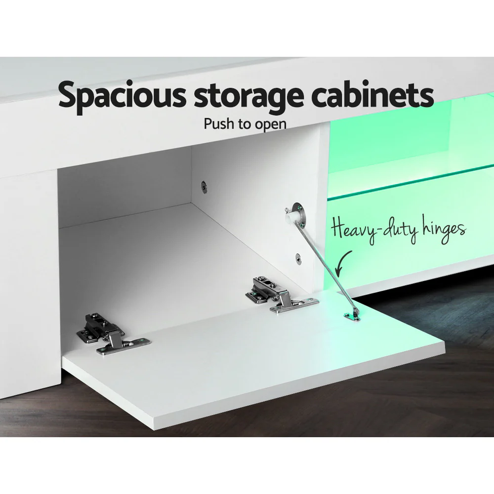 Morten 130cm TV Cabinet Entertainment Unit Stand RGB LED Gloss Furniture - White - Nurns