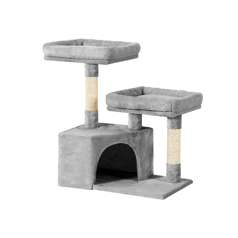 Cat Tree Tower Scratching Post Scratcher Wood Condo House Bed Trees 69cm - Grey - Nurns