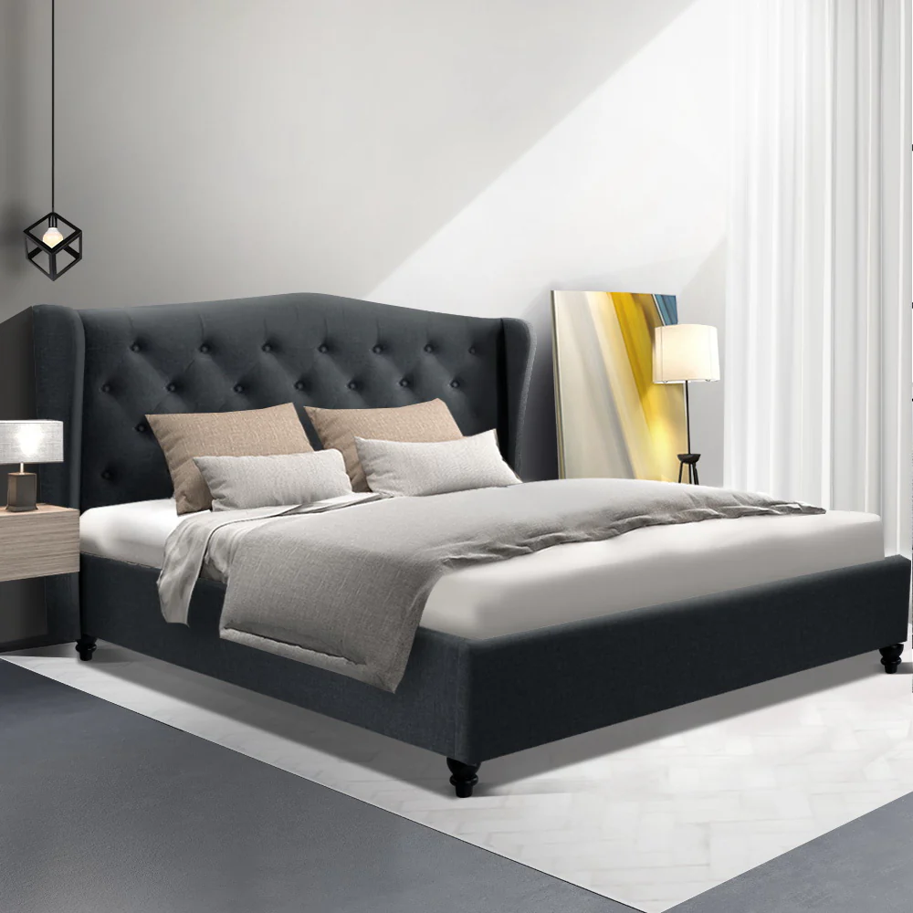 Bryxton Bed Frame Fabric - Charcoal Queen - Nurns