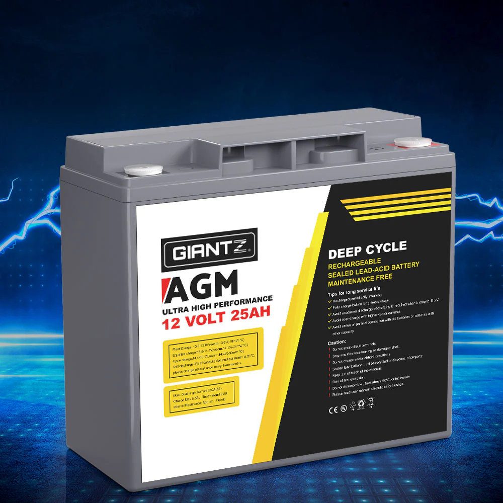 AGM Deep Cycle Battery 12V 25Ah Box Portable Solar Caravan Camping - Nurns