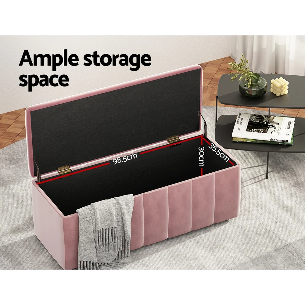 Storage Ottoman Blanket Box 103cm Velvet - Pink - Nurns