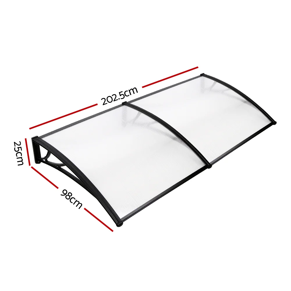 Instahut Window Door Awning Canopy 1mx2m Transparent Sheet Black Plastic Frame - Nurns