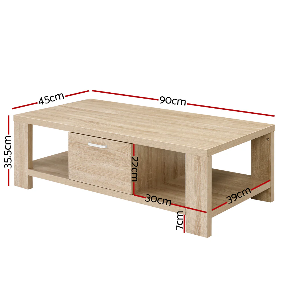 Ilias Coffee Table with 1 Drawer - Oak - Nurns
