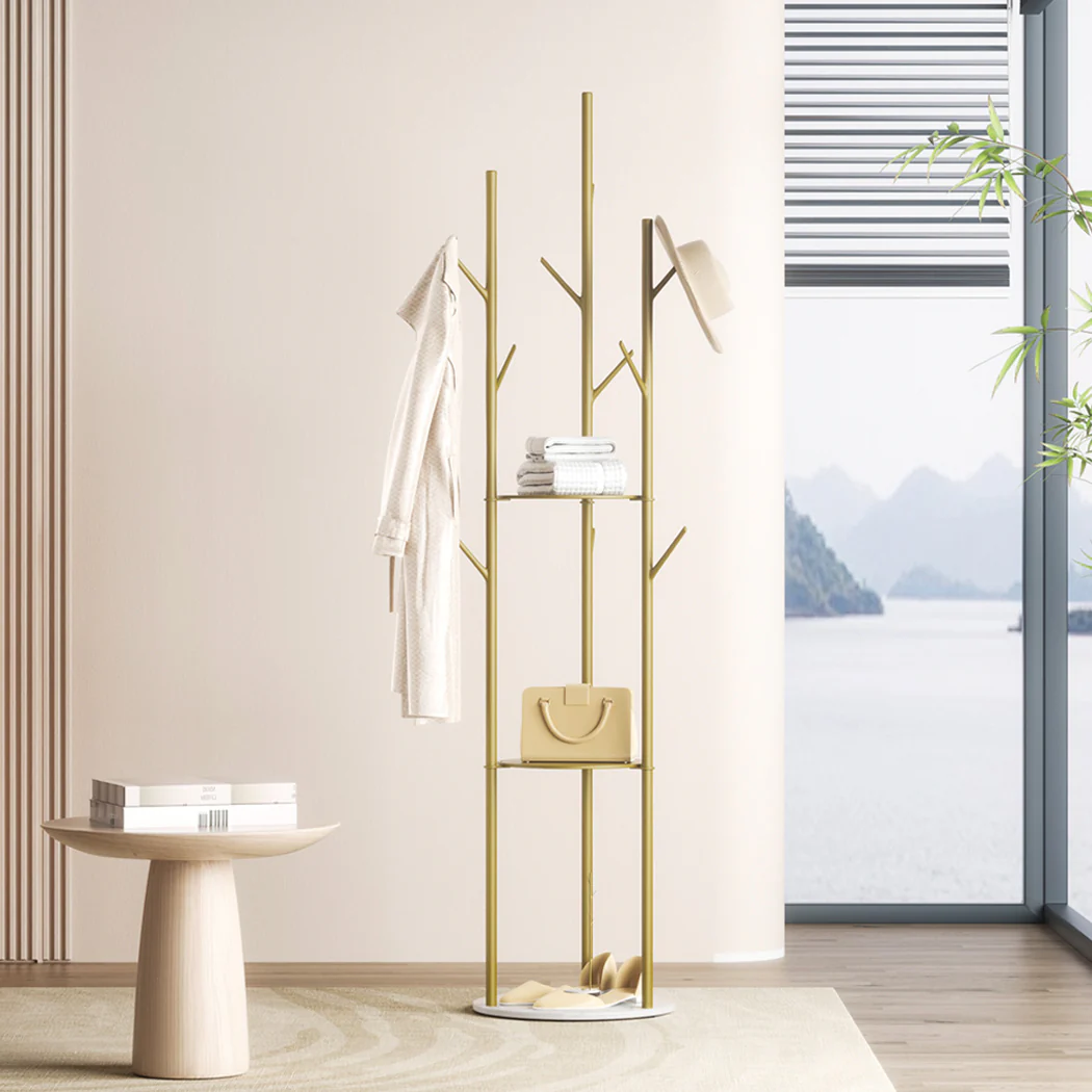 Coat Rack Clothes Stand 8 Hook Organizer - Gold - Nurns
