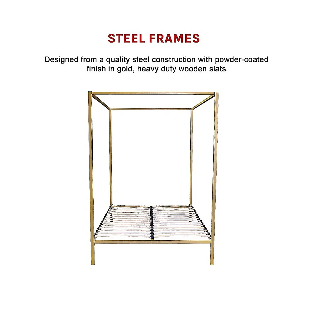 Lilian Four Poster Bed Frame - Gold Queen - Nurns