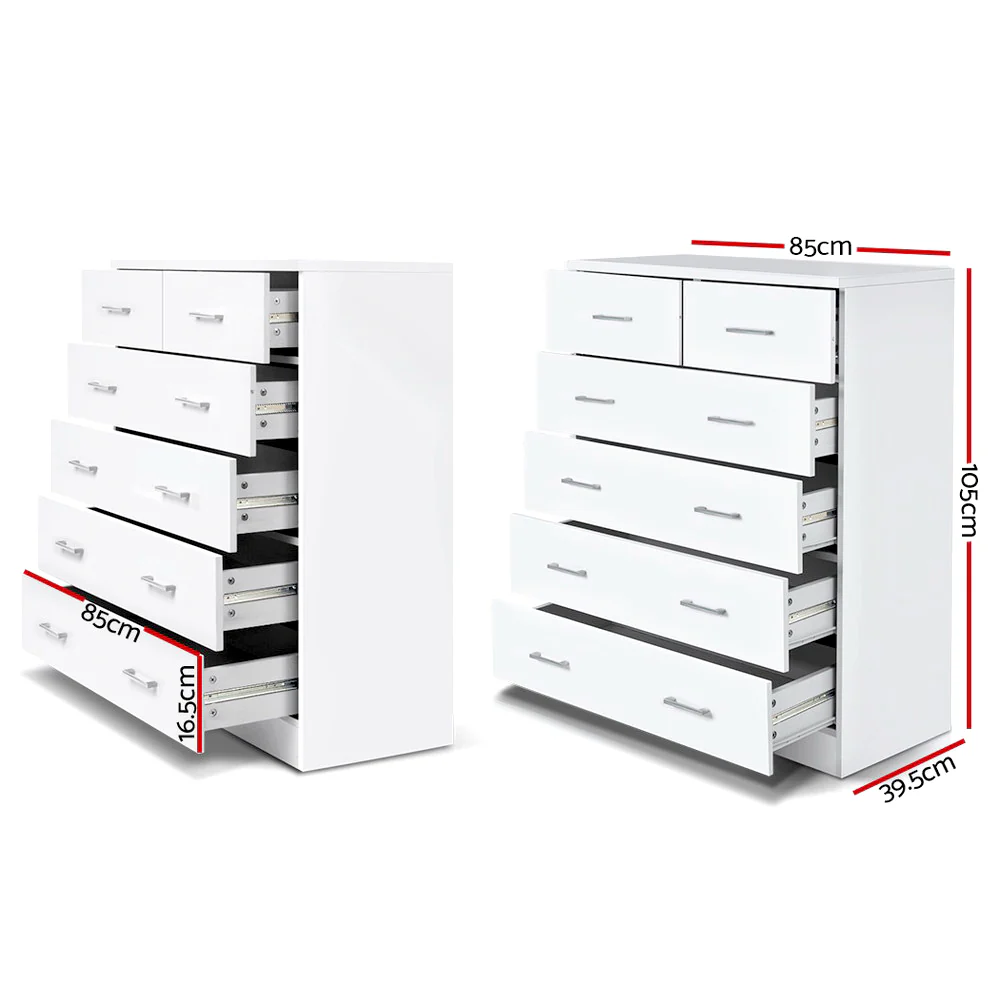 Artiss 6 Chest of Drawers - White - Nurns