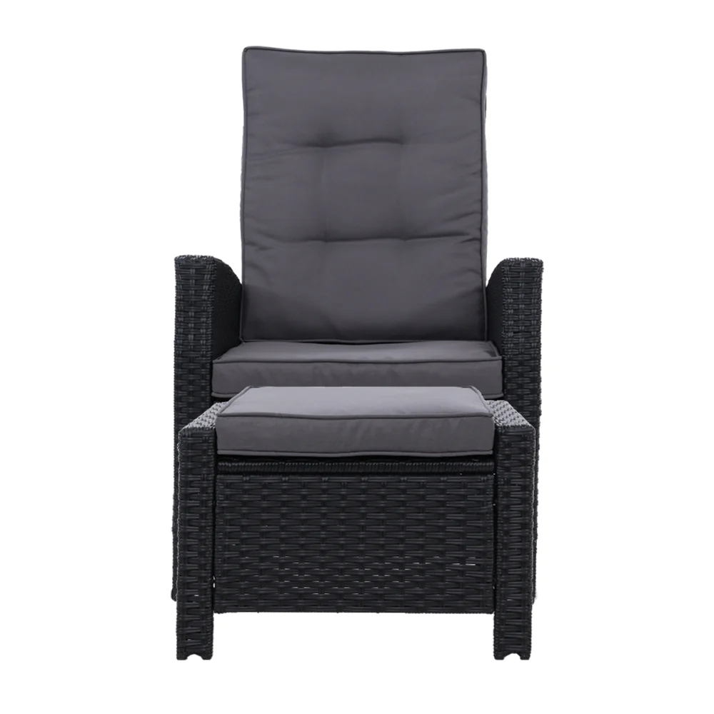 Dursley Recliner Chair Outdoor Furniture Setting Patio Wicker Sofa Chair and Ottoman - Black - Nurns