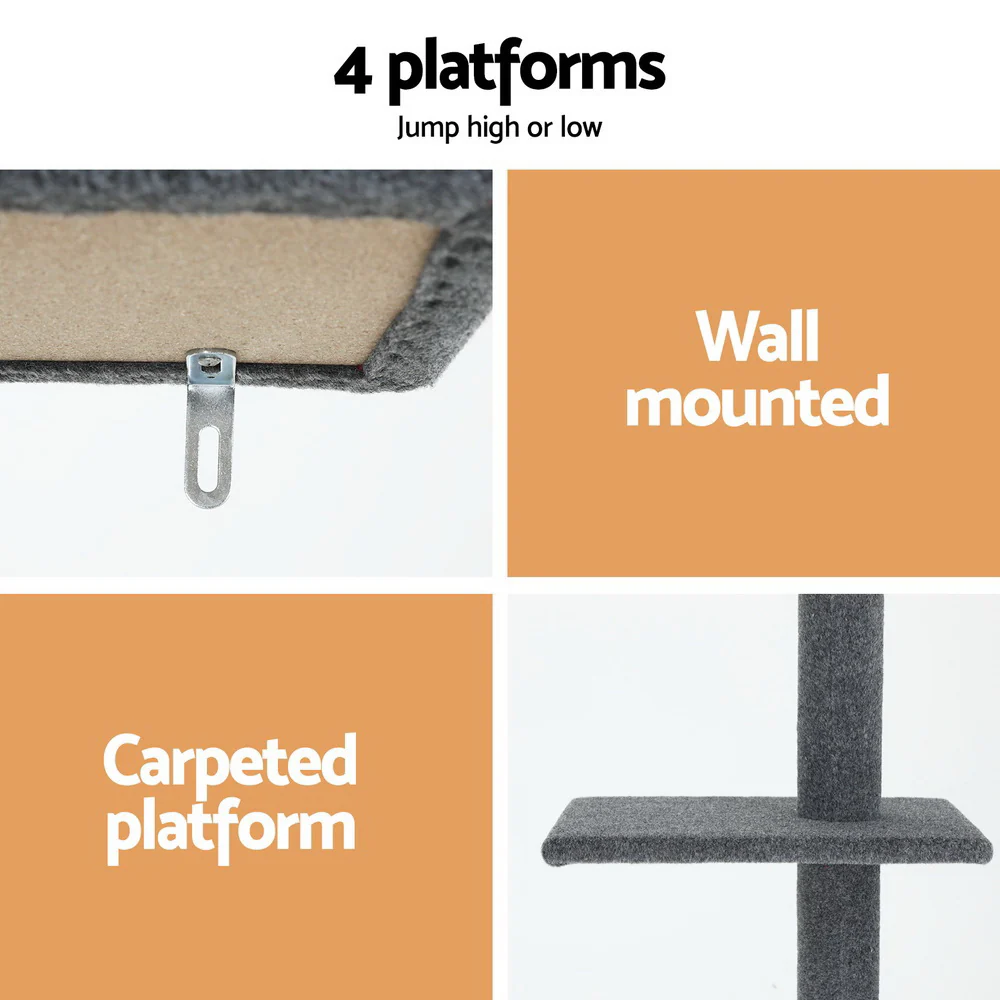 Cat Tree 290cm Tower Scratching Post Scratcher Floor to Ceiling Cats Bed - Grey - Nurns