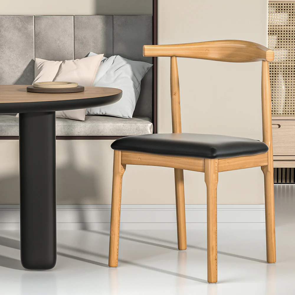 Esme Dining Chair Rubber Wood Leather Seat - Pine & Black - Nurns
