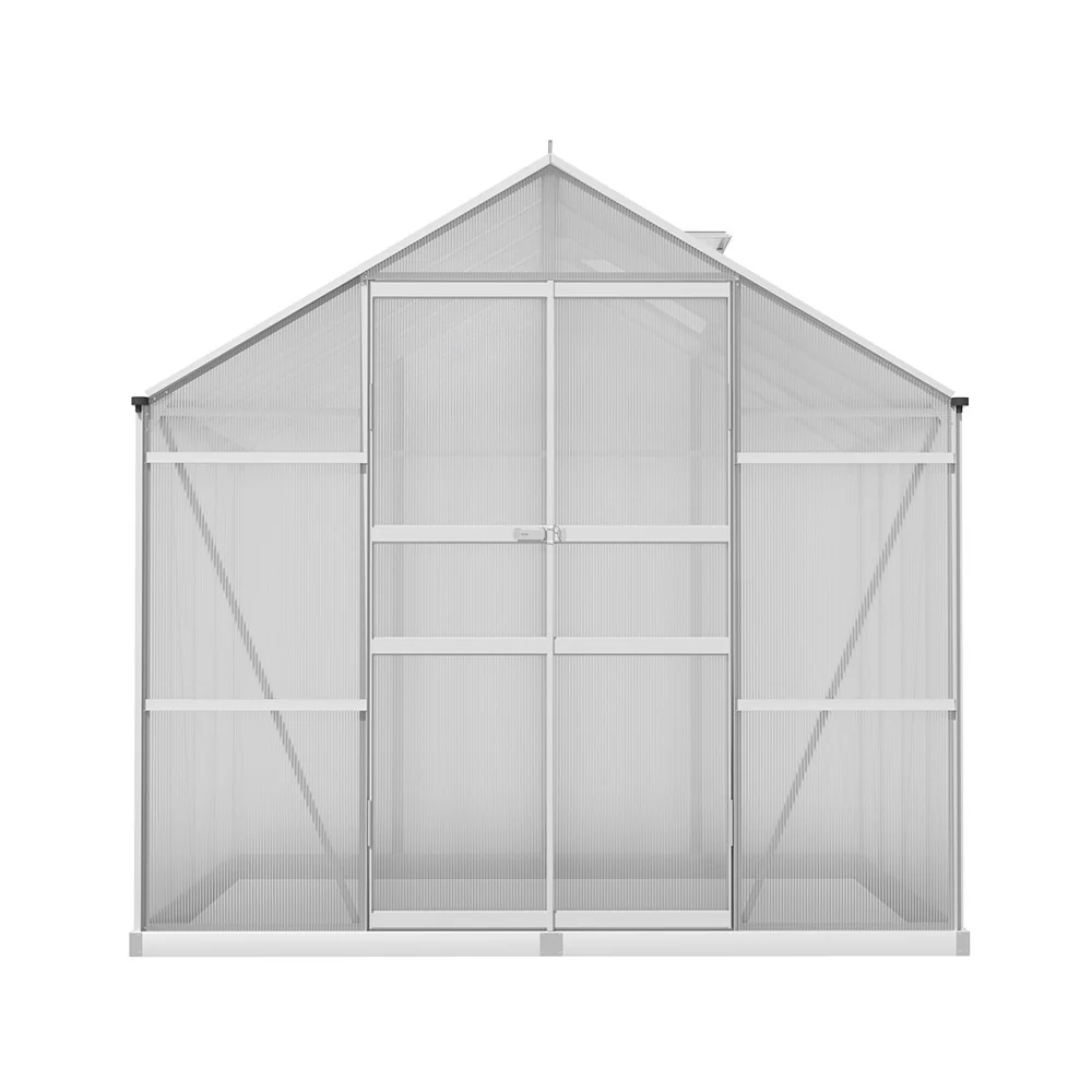 Greenfingers Greenhouse 2.42x2.5x2.26M Aluminium Double Doors Green House Garden Shed - Nurns