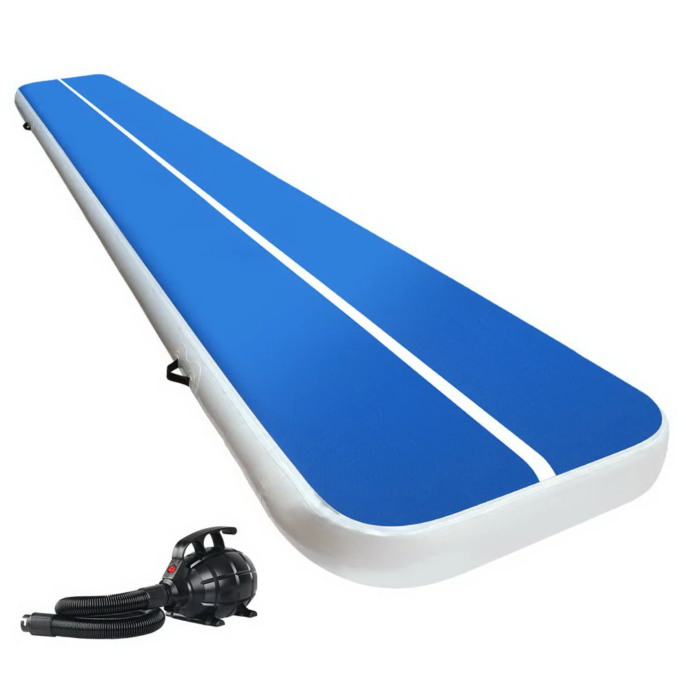 Everfit 5X1M Inflatable Air Track Mat 20CM Thick with Pump Tumbling Gymnastics Blue - Nurns