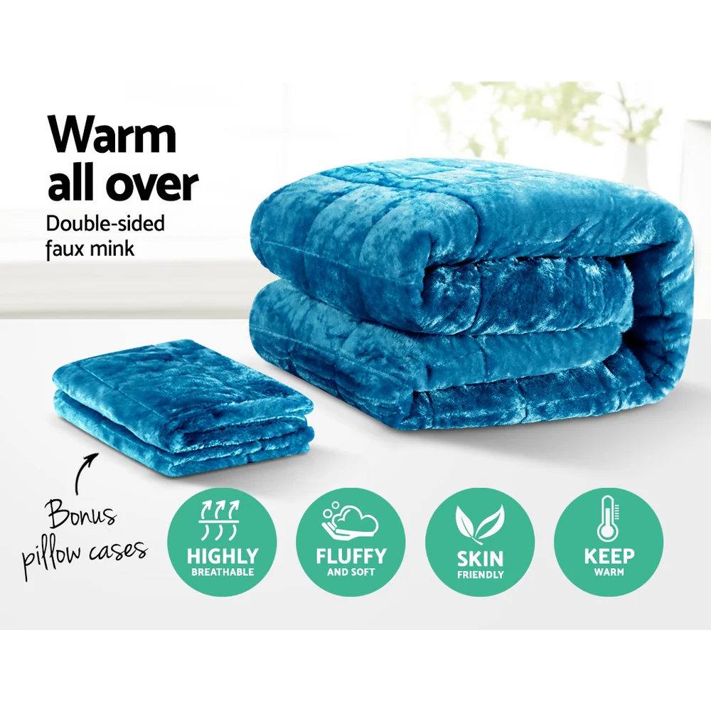 King Giselle Bedding Faux Mink Quilt Blue - Nurns