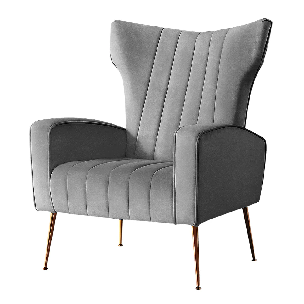Maricel Accent Velvet Seat Lounge Armchair - Grey - Nurns