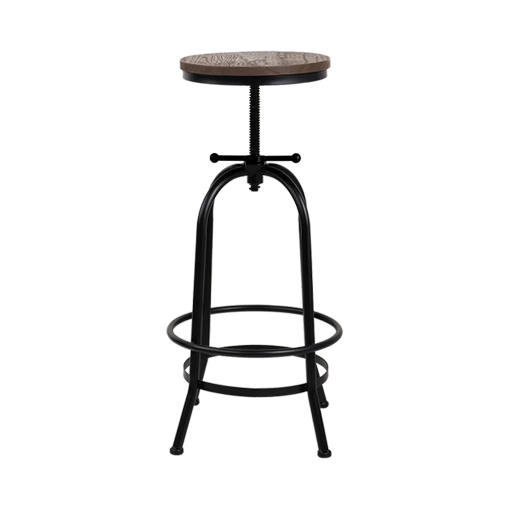 90cm Lamia Bar Stool Industrial Round Seat Wood Metal - Black & Brown - Nurns