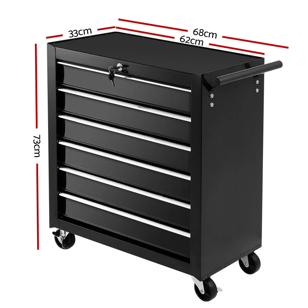 Tool Box Trolley Chest Cabinet 6 Drawers Cart Garage Toolbox Set Black - Nurns