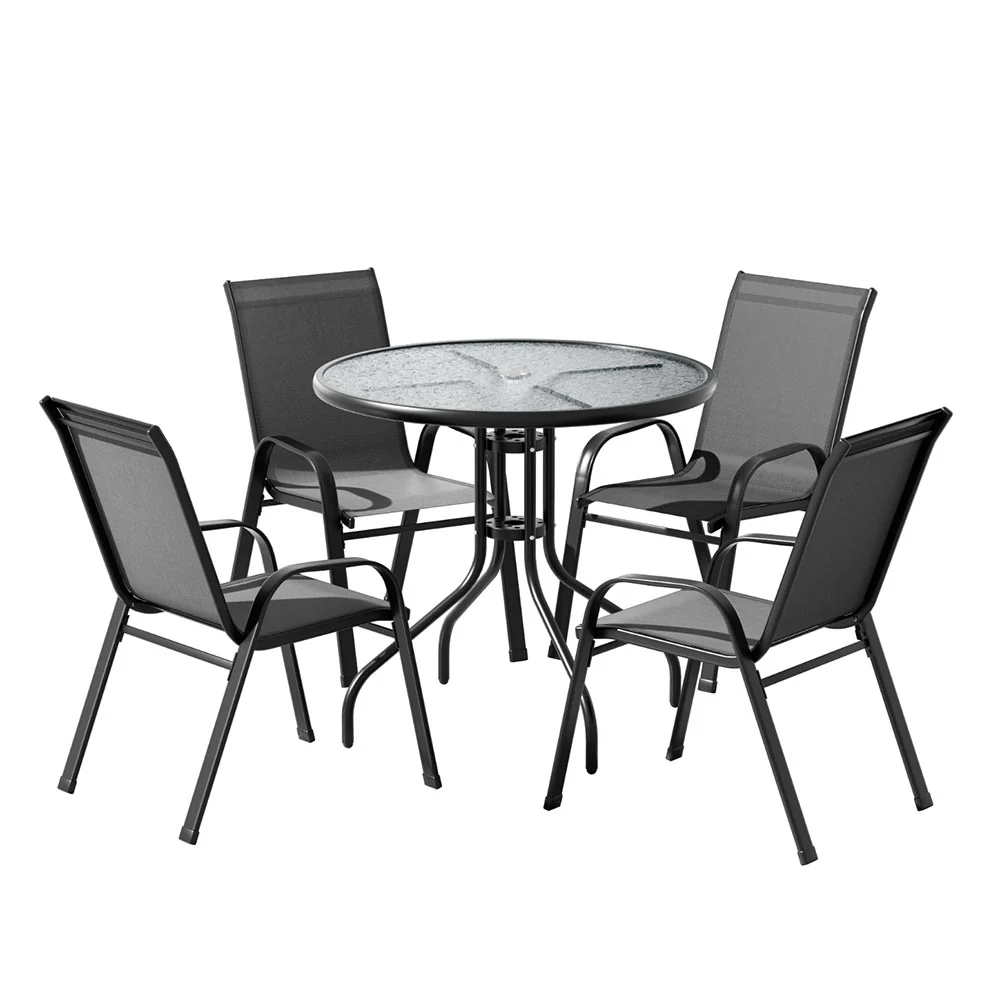 Yara 4-Seater Table and Chairs Patio Furniture 5-Piece Outdoor Dining Set - Grey - Nurns