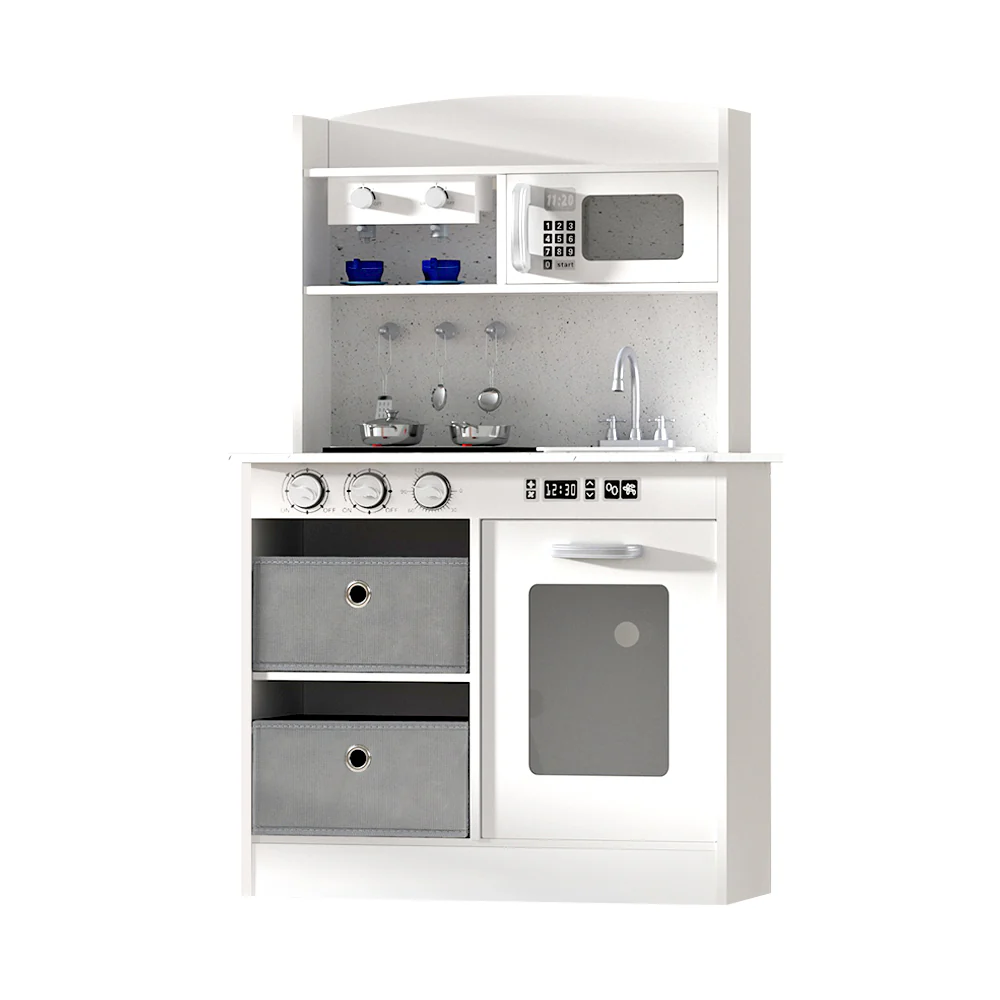 Kids Kitchen with Coffee Set Pretend Play Wooden Toys Cooking Cookware Childrens Toy - Nurns