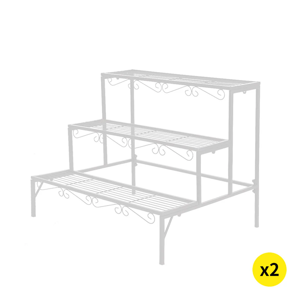 Levede Plant Stands Outdoor Indoor Metal White Flower Pot 3 Garden Corner Shelf - Nurns