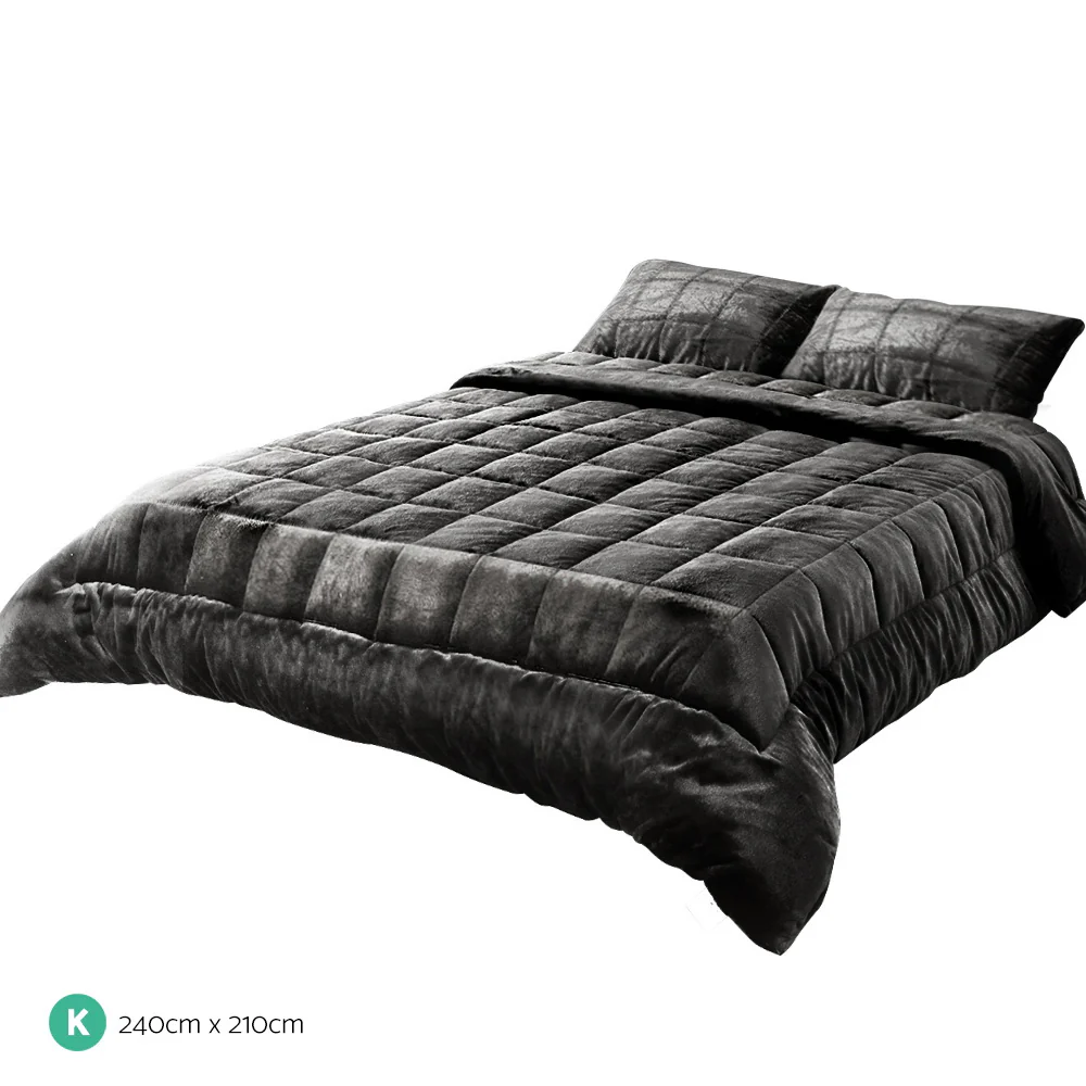 King Giselle Bedding Faux Mink Quilt Charcoal - Nurns
