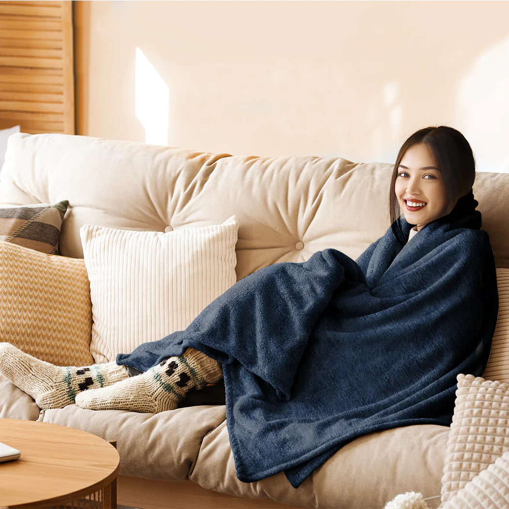Whitley Electric Soft Blanket Heated Timer Bedding Washable Warm Winter Snuggle - Blue - Nurns