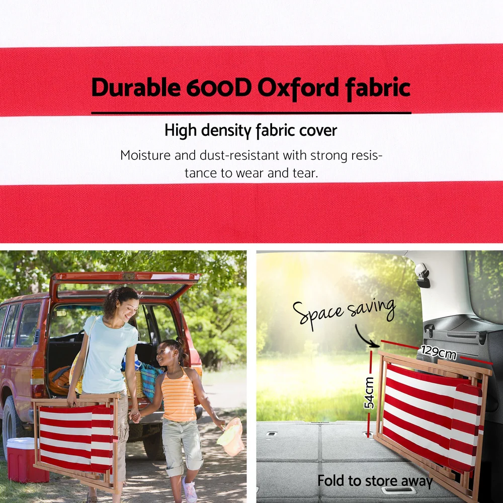 Damien Outdoor Chairs Sun Lounge Deck Beach Chair Folding Wooden Patio Furniture - Red and White - Nurns