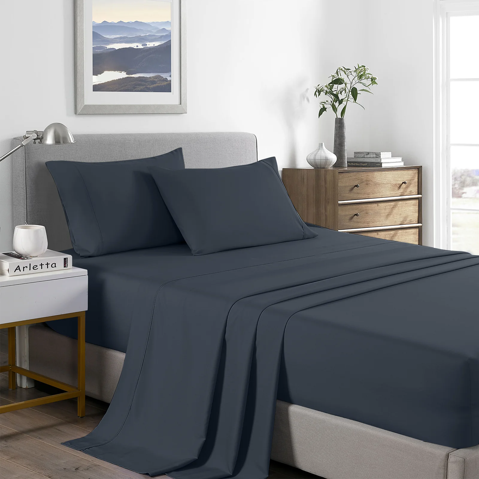Single Royal Comfort Bamboo Cooling 2000TC Sheet Set - Charcoal - Nurns