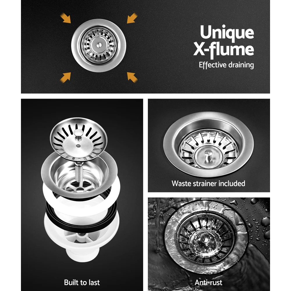 Kitchen Sink Granite Stone Sinks Basin Single Bowl Black 600mmx470mm - Nurns