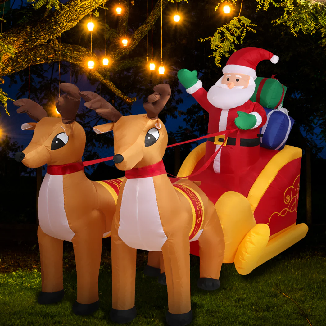 Santa Reindeer Christmas Inflatable Outdoor Xmas Decorations - 1.3M - Nurns