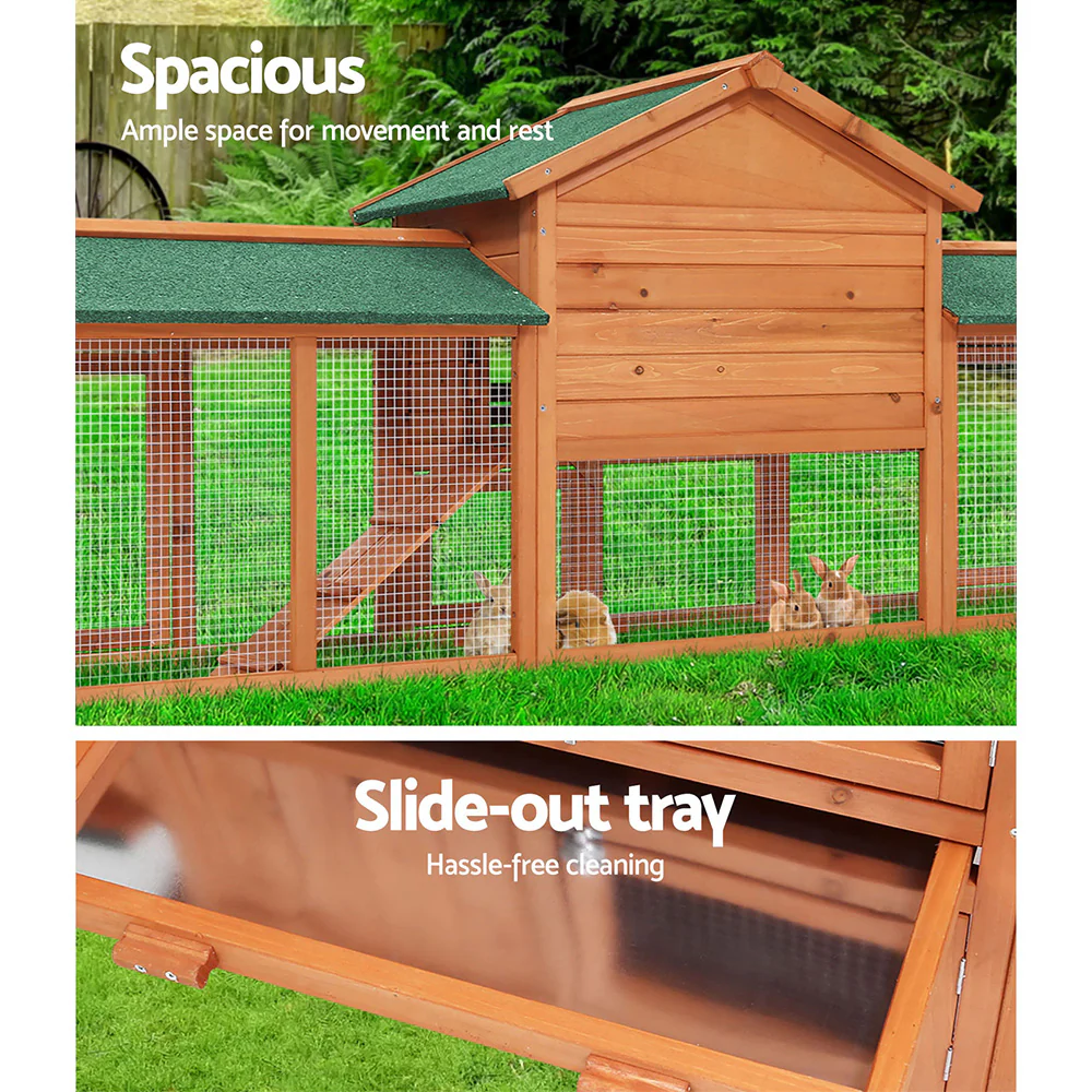 Rabbit Hutch Chicken Coop Wooden Cage Pet Hutch 220cm x 52cm x 84cm - Nurns