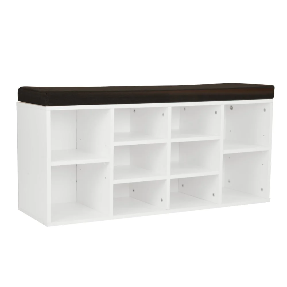 Sarantino Shoe Rack Cabinet Organiser Brown Cushion Bench Stool - 104 X 30 X 45 - White - Nurns