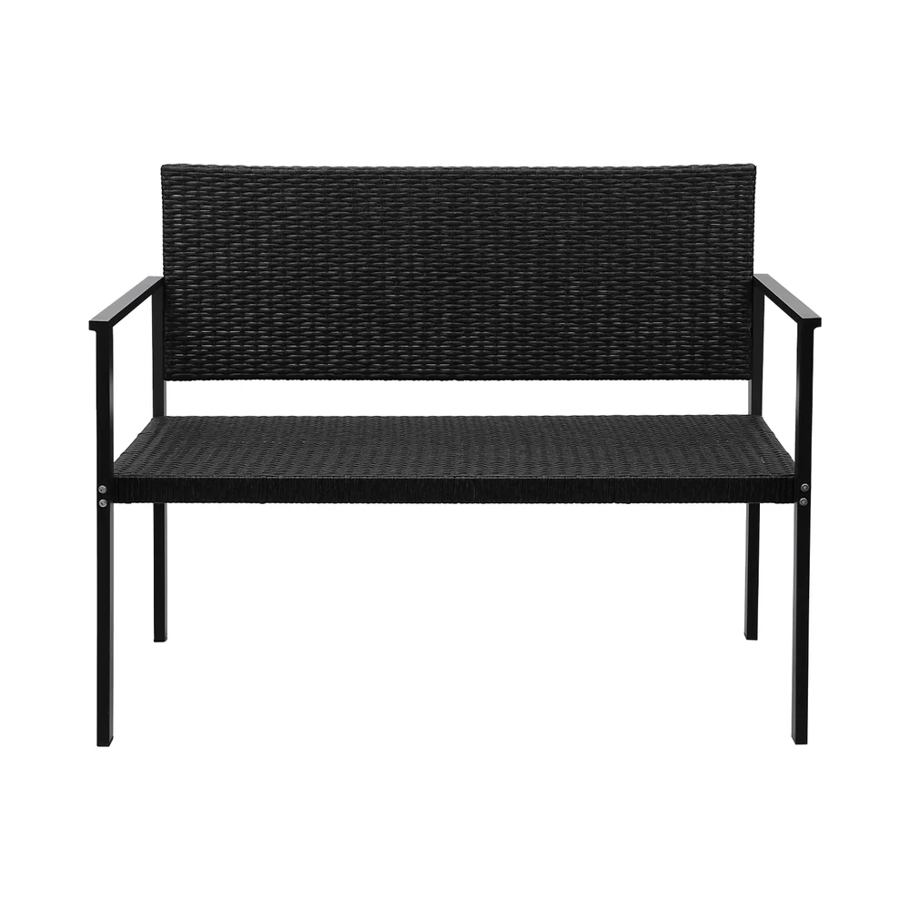 Fritz 2-Seater Outdoor Garden Bench Seat Rattan Chair Steel Patio Furniture Park - Black - Nurns