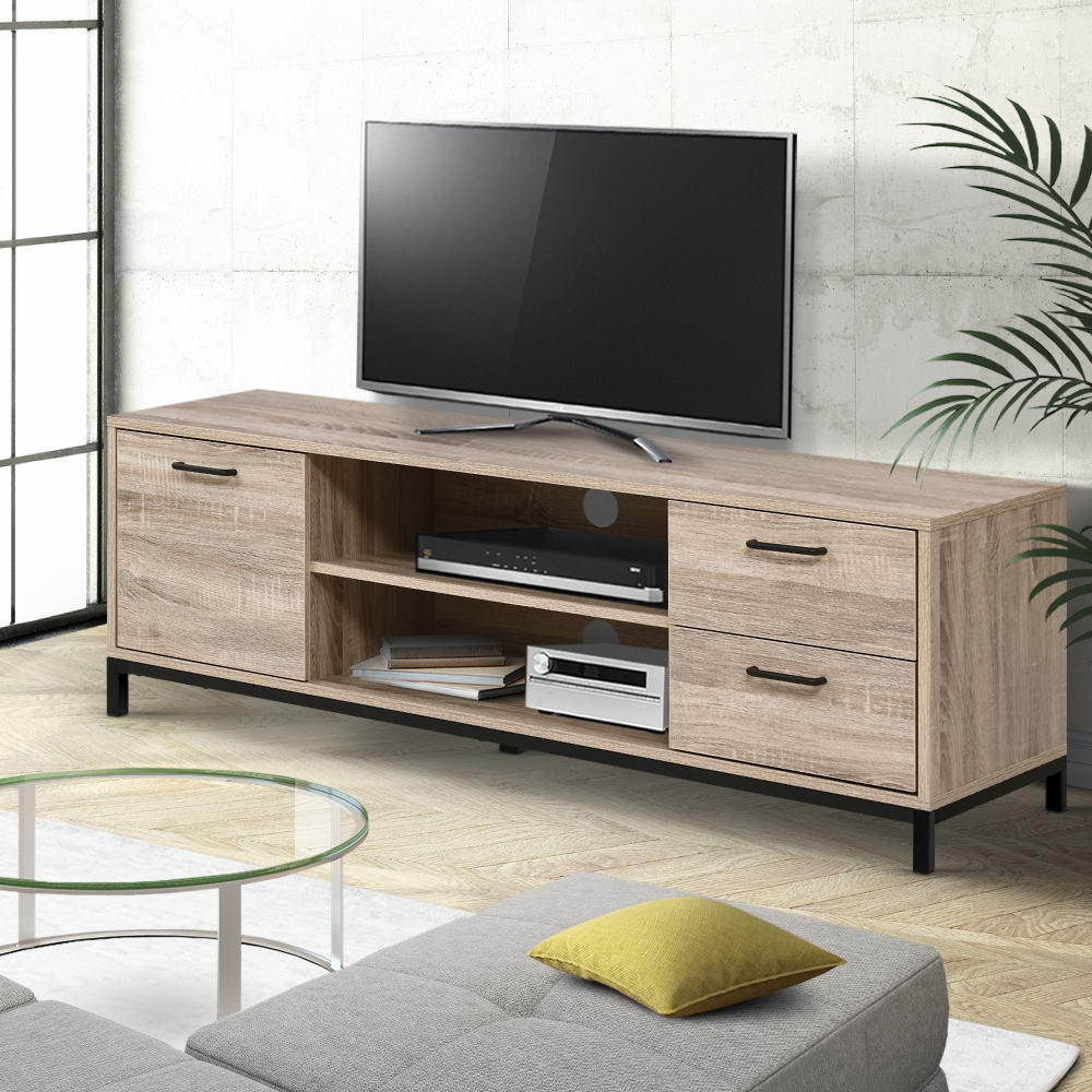 Maja 132cm TV Cabinet Entertainment Unit Stand Industrial Wooden Metal Frame - Oak - Nurns