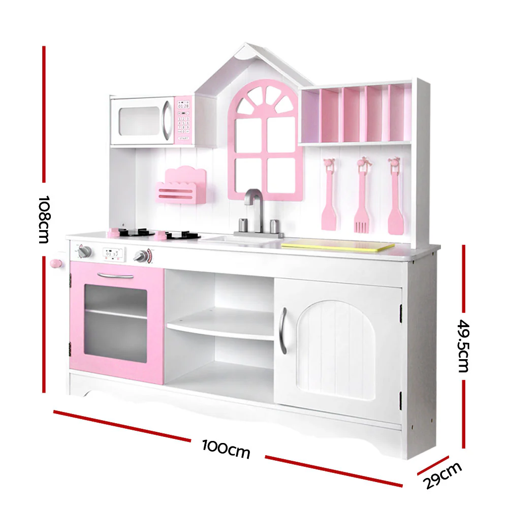 Kids Wooden Kitchen Play Set - White & Pink - Nurns