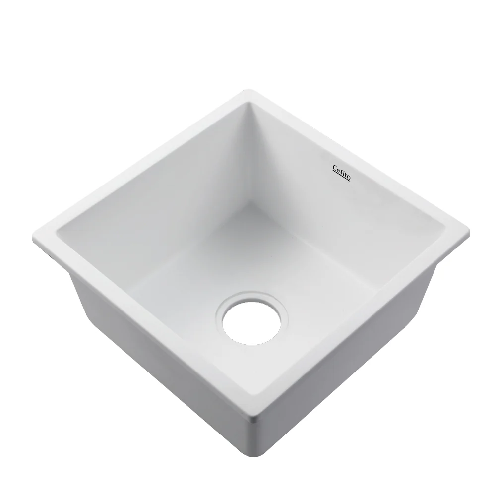 Stone Kitchen Sink 450X450MM Granite Under/Topmount Basin Bowl Laundry White - Nurns
