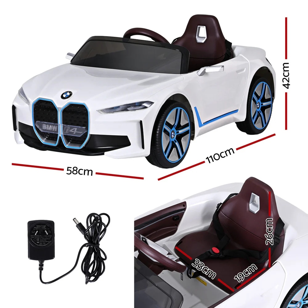 Kids Ride On Car BMW Licensed I4 Sports Remote Control Electric Toys 12V - White - Nurns