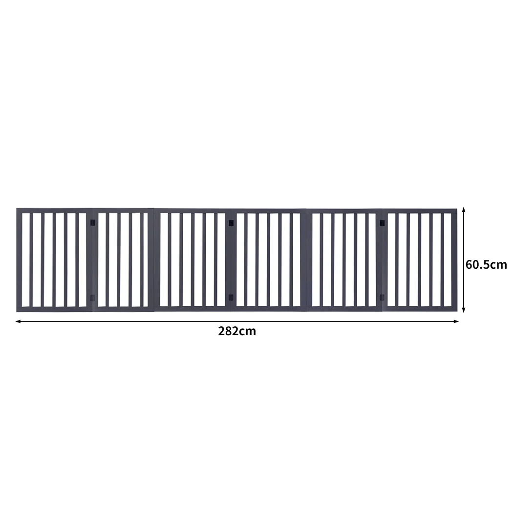 Wooden Pet Gate Dog Fence Safety Stair Barrier Security Door 6 Panels Grey - Nurns