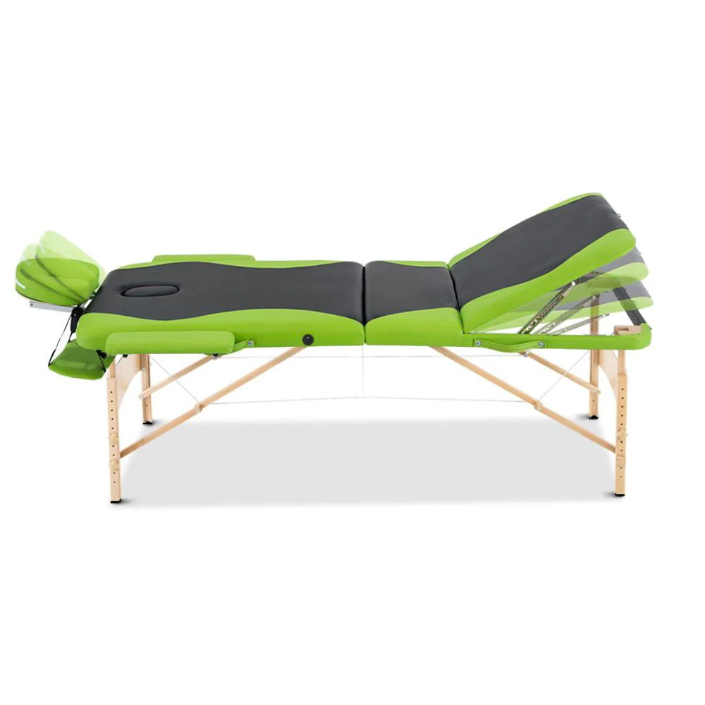 Massage Table 70cm 3 Fold Wooden Portable Beauty Therapy Bed Waxing Green - Nurns