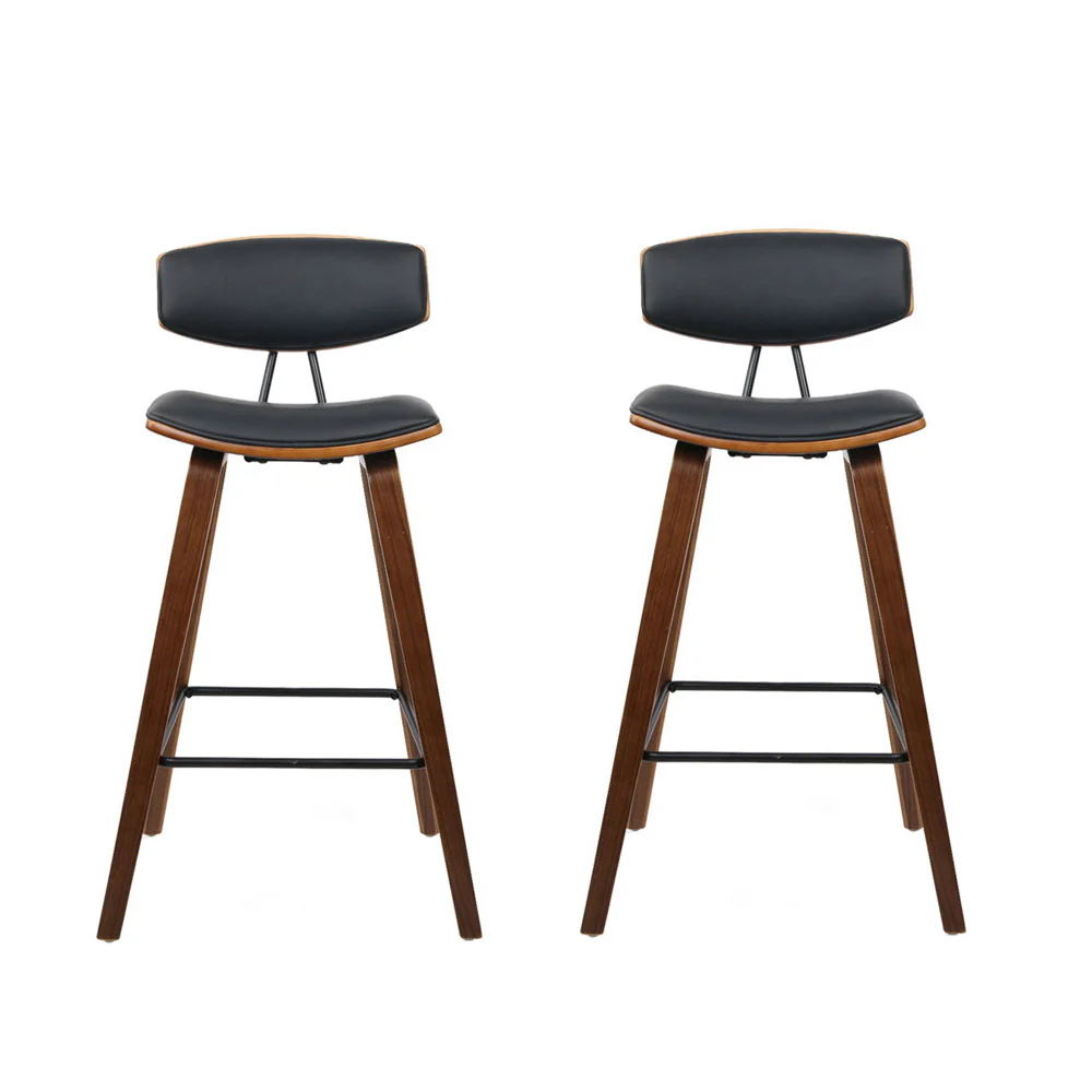 Set of 2 Cosenza PU Leather Circular Footrest Bar Stools - Black - Nurns