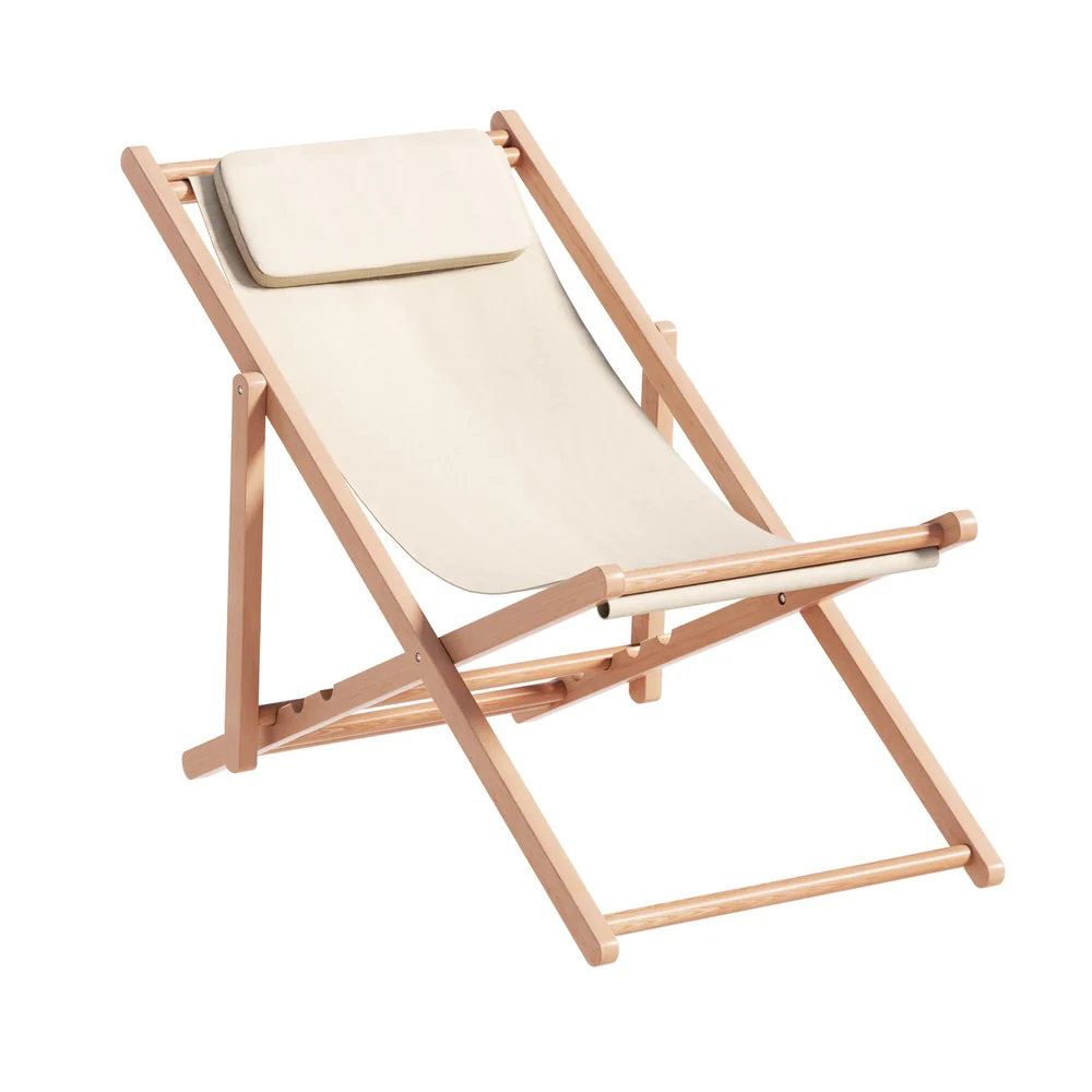 Damien Outdoor Chairs Sun Lounge Deck Beach Chair Folding Wooden Patio Furniture - Beige - Nurns