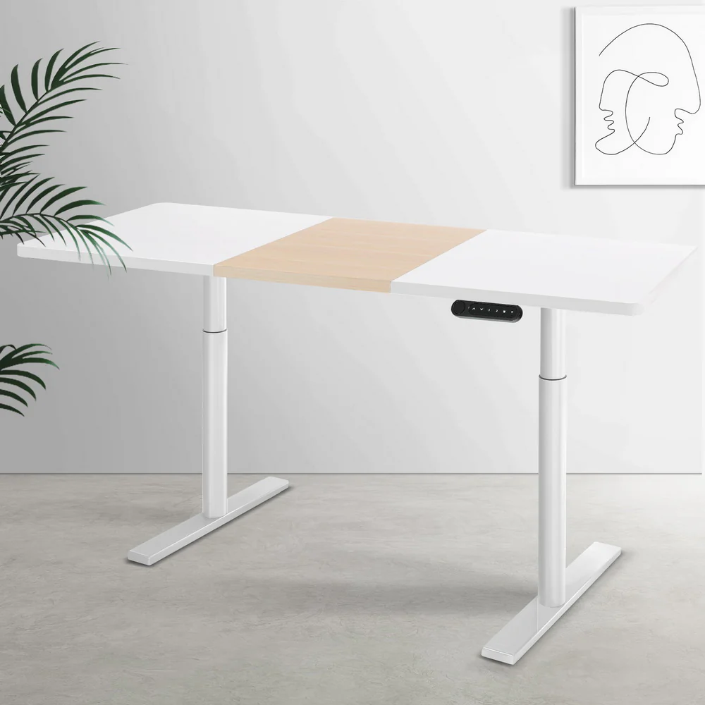 Artiss Standing Desk Motorised Electric Dual Motor 140cm White Pine - Nurns