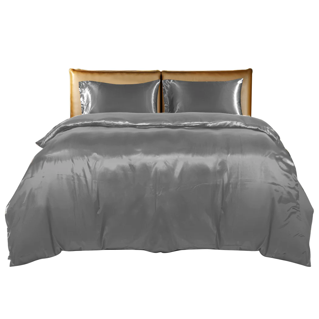QUEEN 3-Piece Quilt Cover Set Bedspread Pillowcases - Grey - Nurns